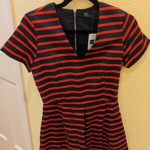 NWT GAP Women's Multicolor Midi Fit & Flare Dress Striped Evening Zipper Size 0